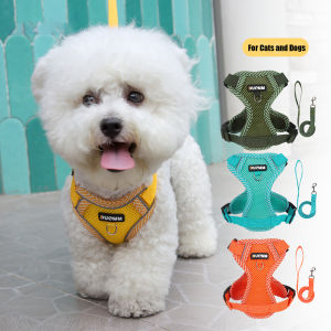 Xuderong ชุดสายจูงและสายจูงสัตว์เลี้ยงสะท้อนแสงสายจูงสุนัขสามารถปรับสายคล้องหน้าอกสัตว์เลี้ยงได้สำหรับลูกสุนัขแมวปั๊กชิวาวา S-XL