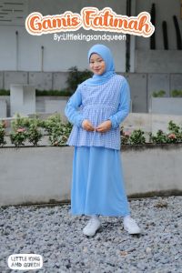 Setelan Baju Muslim Anak Perempuan Set Gamis Anak Plus Rompi dan Jilbab Spandek Jersey Gamis Fatimah 3in1 Set Little King & Queen