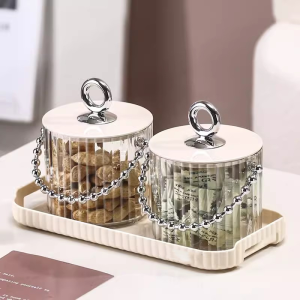 Candy Jar Set Plastic Cookie Container with Lid Clear Storage DisplayCandy Snacks Organizer with Tray