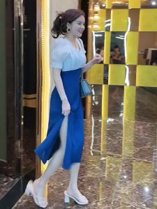 Summer Fashion Elegant Design Square Collar Chiffon Panel Short Sleeve Dress