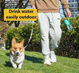 Mojioo กระบอกน้ำพกพาสำหรับสัตว์เลี้ยงขนาด300มล./500มล. กันรั่วหัวก๊อกหมุนวัสดุเกรดอาหารสำหรับแมวและสุนัข (ขวดฝ้าสายรัดเอว)