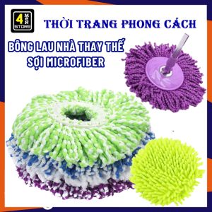 Bông Lau Nhà Thay Thế Tròn Sợi Microfiber Siêu Thắm Hút Cho Cây Lau Tự Vắt - Miếng Lau Nhà Sợi Tơ Thay Thế Dùng Cho Chổi Lau Xoay 360 Độ Tiện Dụng 16 x 36cm