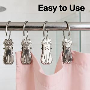 YESPERY 10Pcs Non-slip Curtain Clip with Rings Mini Windproof Cat Shaped Clip Drying Hanger Bathroom Balcony Curtain Ring Clip