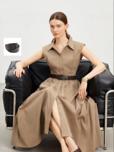 Vero Moda | Summer New Belted Padded Shoulder Collar-pleated A-line Dress