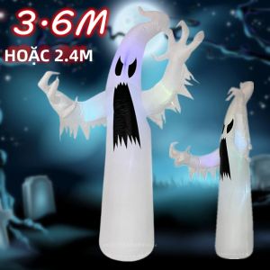 Đồ Trang Trí Halloween Bơm Hơi Hình Ma Trắng Nhiều Màu Sắc 8FT/12FT Có Đèn LED Tích Hợp Dùng Trang Trí Sân Vườn Ngoài Trời