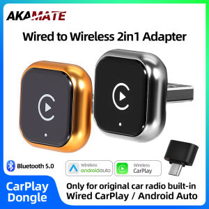 Wireless Adapter CarPlay Android Auto 2in1 Wired to Wireless CarPlay Android Auto Bluetooth USB Type-C Plug and Play