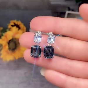 Huitan Blue/White Cubic Zirconia Dangle Earrings Brilliant Womens Accessories Silver Color Luxury Fashion Wedding Party Jewelry
