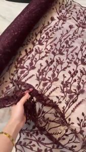 1/2 Meter Bahan Kain Brokat Tile Bordir Bunga Alana New Series Warna Burgundy