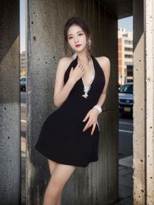 Elegant and Stylish Cheongsam Style Bow V-Neck Halter Dress