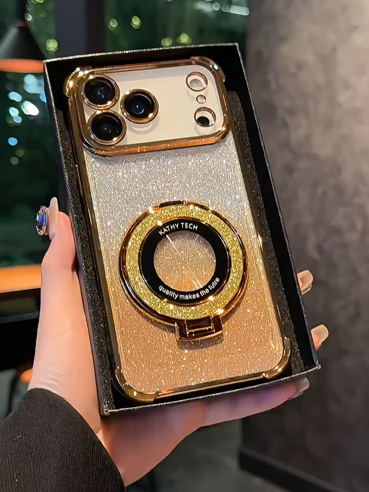 Premium Glitter Case iPhone 11 12 13 14 15 16 pro max 15 16 plus Gradient Case Aesthetic Shockproof Airbag for iPhone 11 12 13 14 15 pro max 16 plus with Foldable stand support