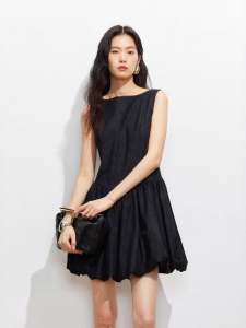 Vero Moda | Lycell Water Drill Belted Round Neck Flared Mini Dress