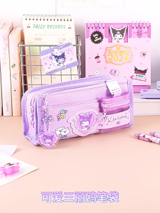 Kuromi Melody Cinnamoroll Sanrio Pencil Case Cute Double-Layer Pencil Case High-Value Cartoon Large-Capacity Stationery Waterproof Multiple Styles Creative Bag