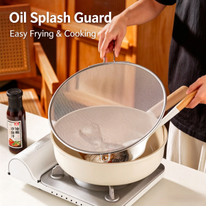 Kitchen Stainless Steel Oil Splash Proof Mesh Cover Heatproof & Easy Clean Splatter Screen with long handles Oil Splash Guard - |Cooking Pan Oil Proof Cover