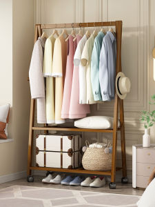 Economic Portable Bedroom Stand-up Bamboo Clothes Rack Simple Modern Home Storage Organizer Adult Furniture Assembly Required