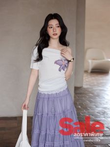 seemon | Unique Slim Fit Off-the-Shoulder Asymmetric Short Sleeve Knit Top