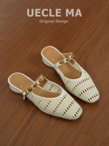 MASHUJIA | Genuine Leather Woven Loafer Sandals For Women