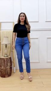 Jumbo Highwaist Kancing 5 Jeans Wanita Big Size 27-38