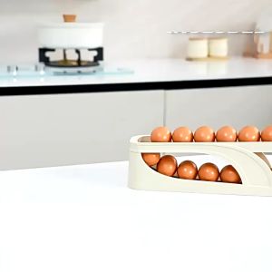 KONKA 4 Tier Egg Dispenser Automatic Scrolling Egg Holder Storage Box Egg Basket Container Organizer Refrigerator Storage Box