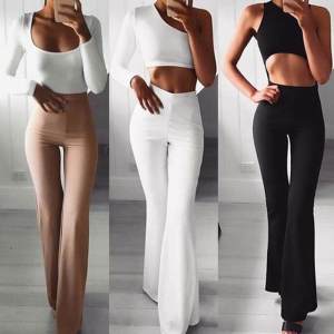 Women Solid High Waist Flare Wide Leg Chic Trousers Bell Bottom Yoga Pants Pingrf