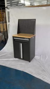 Tủ dụng cụ CSPS 61cm - 01 hộc kéo màu đen chân tăng chỉnh ván gỗ vách lưới (tay cầm trắng)