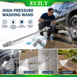 Universal 360° Swivel High Pressure Washer Wand 1/4" Quick Connect Stainless Steel Spray G-un Nozzle for AC Coil Car Wash Floor Garden Cleaning Tool ECILY