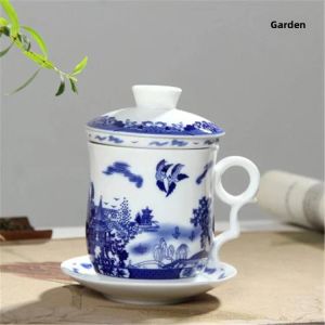 Personal Ceramic Tea Cup with Lid Tea Water Separation Cup Office Use Flower Tea Ceremonial Four Piece Set Handmade Vase Shape