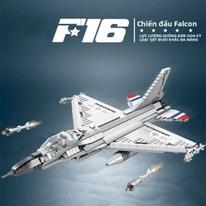 1427 Chiếc F-16 Fighting Falcon Máy Bay Tiêm Kích Mô Hình Khối Xây Dựng Máy Bay Quân Sự Để Bàn Trang Trí Đồ Chơi Giáo Dục Cho Trẻ Em Quà Tặng