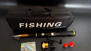 1.8M/2.1M Telescopic Fishing Rod Set 5.2:1 Spinning Reel with Fishing Line Lures Complete Fishing Kit for Beginners