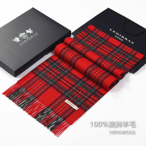 Scotland ผ้าพันคอขนแกะ100% ผู้หญิงฤดูหนาวสีแดงลายสก๊อตเพิ่มความหนาอบอุ่นผู้ชายผ้าพันคอนักเรียนของขวัญวันเกิด