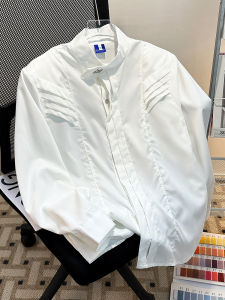 Loose Long Sleeve Shirt Shoulder Pad Design Stand Collar Men Women Style White Outerwear Spring Fashion Casual Pure Color
