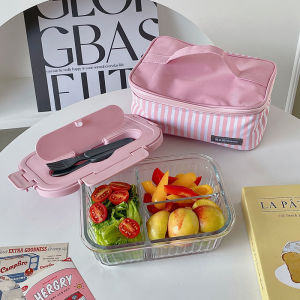 Ins-styled Durable Glass Bento Box Divided Portable Design Microwave-safe