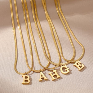 A-Z Alphabet Gold Plated Stainless Steel Pendant Necklace Snake Chain Initial Letter Clavicle Necklace  for Women