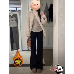 plus Size Womens Fleece Lined Micro Flared Casual Pants Yoga Sports Sweatpants High Waist Long Trousers Autumn Winter Fashion