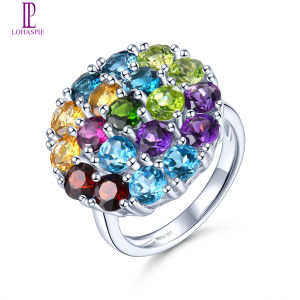 Multi Gemstone Solid 925 Sterling Silver Ring Natural African Amethyst Blue Topaz Peridot Citrine Fine Elegant Jewelry