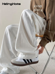 HetingHOME | Hetinghome Summer Trendy Couple Loose Mens White Casual Pants American Straight Leg Trousers Youth Vitality Style Cotton 100%