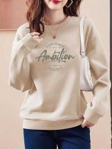 แบรนด์ส่วนลด ผู้หญิง สลิมฟิต คอกลม เสื้อสเว็ตเชิ้ต ฤดูใบไม้ร่วง ฤดูหนาว หลวม หลากหลาย ผ้าขนแกะ เสื้อโค้ทต่อต้านริ้วรอยพิมพ์ลายเรียงราย อินเทรนด์