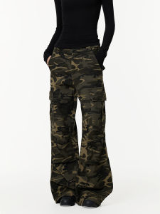 American Retro Camouflage Wide Leg Workwear Pants High Street Slimming Casual Trousers for Teenagers Youth Fashion Daily Wear