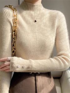 WANGGONGZHU | Thickened Cashmere Knitted Base Shirt Womens Autumn Winter Half High Collar Turtleneck Pullover Fashionable Inner Wear Top