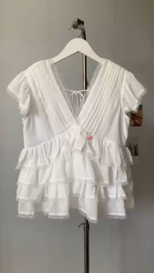 Xanh/ Đen/ Trắng 2 lớp Áo babydoll voan tơ cổ V xếp ly tay cánh tiên tùng xoè xếp lớp phối ren mềm mại gợi cảm dễ thương nữ tính SANNI TOP