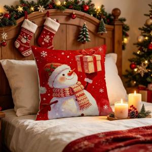 2026 Xmas Pillow Case With Zipper 18x18inch Merry Christmas Pillowcase Santa Cushion Cover Home Decor