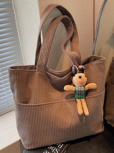 Winter Large Capacity Womens Corduroy Canvas Single Shoulder Tote Bag Commuting Class Student Bag Korean Style Soft Handbag