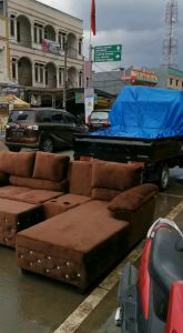 (FREE ONGKIR) Sofa L Minimalis Tangan Bioskop/ Sofa L Santai/ Sofa L Selonjor Suede Halus Dakron