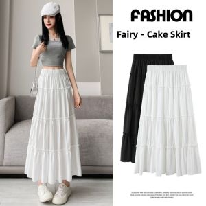 Fairy White Cake Skirt Womens Spring Summer 2025 New High Waist Midi A-Line Half Skirt Korean Style Puffy Skirt