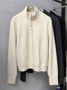 Áo Nỉ Cổ Đứng Hai Mặt Thời Trang 2025 Xuân Thu Khóa Kéo Hai Hàng Màu Trơn Đa Năng Áo Khoác Cardigan Hở Cho Nữ