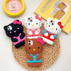 Cartoon Lovely 3D Hello Kitty Mobile Phone Case For iPhone 16 Pro Max 15 Pro Max 14 Pro Max Plus Soft Silicone Phone Back Cover for iPhone 11 12 13 Pro MAX XR XS Max 6 6s 78 Plus Back Shell