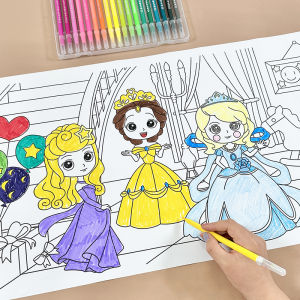 Princess Themed Coloring Drawing Paper Long Scroll for Girls Aged 3-6 Doodle Coloring Fill-in Artwork Kindergarten Supplies