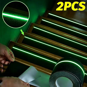 2PCS Luminous Anti Slip Grip Tape Glow in Dark Traction Tapes Green Stripe Indoor Outdoor Step Tread Safety Adhesive Stickers