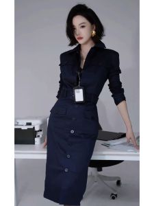 SHANGSHA | Confident Elegant Luxury Black Shirt Dress