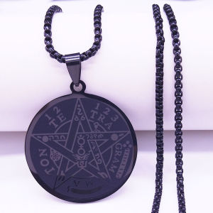 Dây Chuyền Nam Bằng Thép Không Gỉ Màu Vàng Mặt Dây Chuyền Hình Ngũ Giác Và Tetragrammaton Trang Sức Thời Trang Theo Chủ Đề Phù Thủy