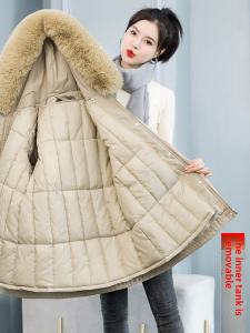 Womens Thickened down Parka Coat Removable Inner Lining Korean Style Straight Cut Winter Jacket Cotton Polyester Fabric